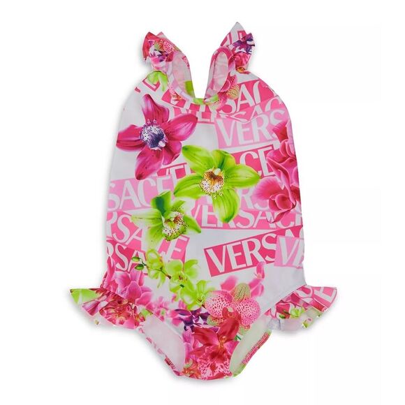 Versace Other - Versace Girls' Orchid & Logo Print Swimsuit, NWT, Size 36 Months